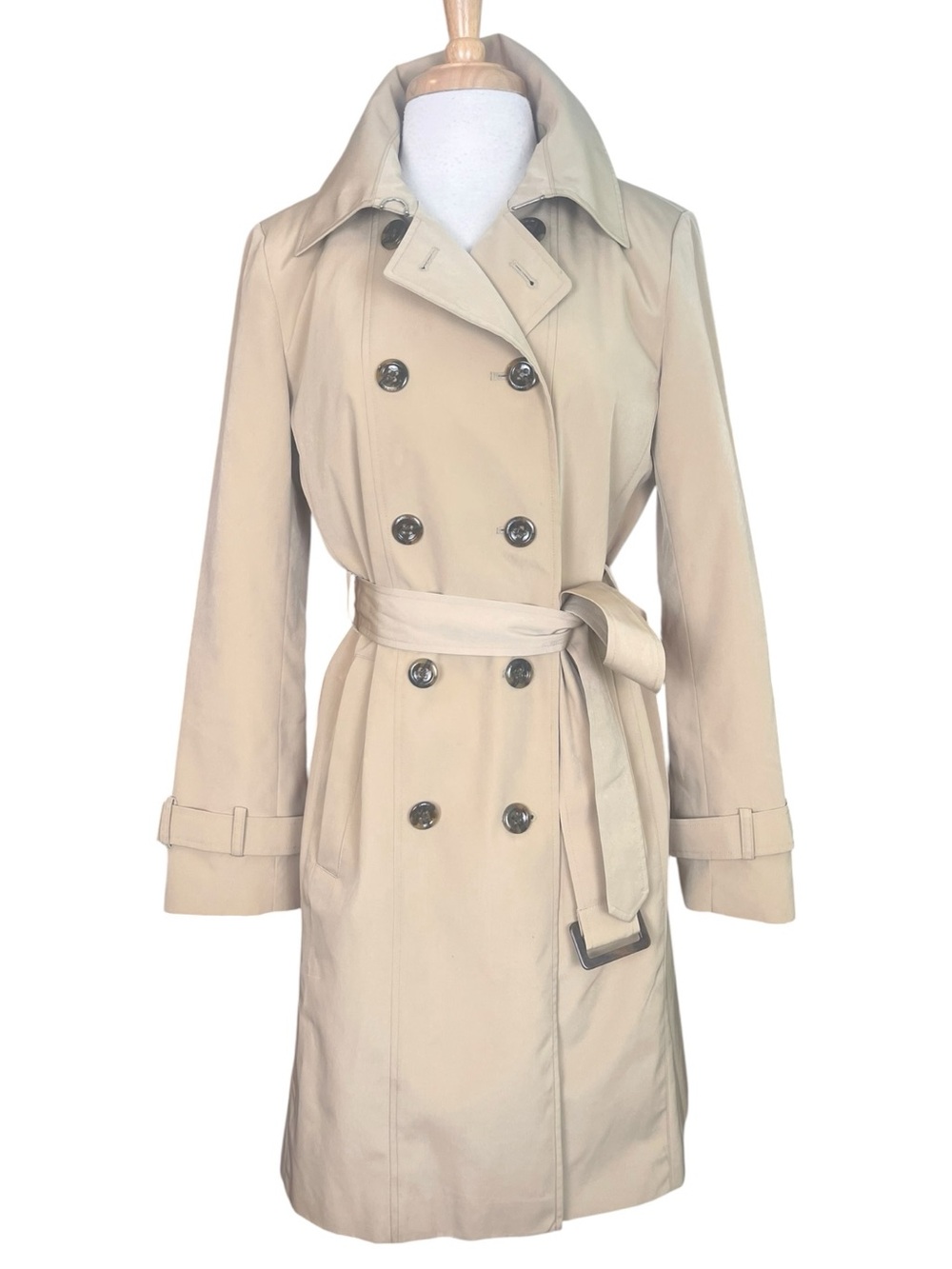 Calvin Klein Classic Khaki Trench Coat Womens Small Double Breasted Preppy